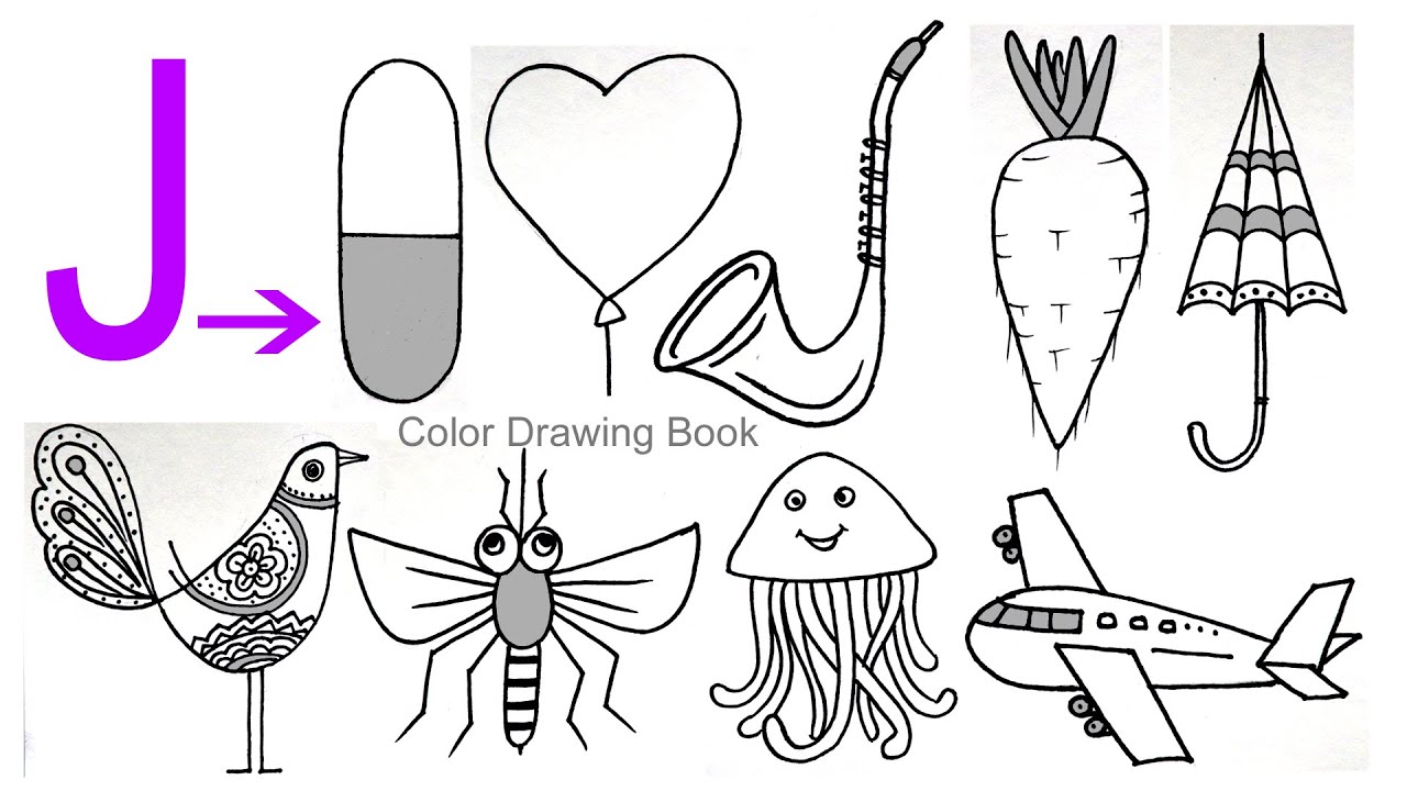 10 Easy Drawing Technics with J, Draw with Alphabets / Letters #ABCD