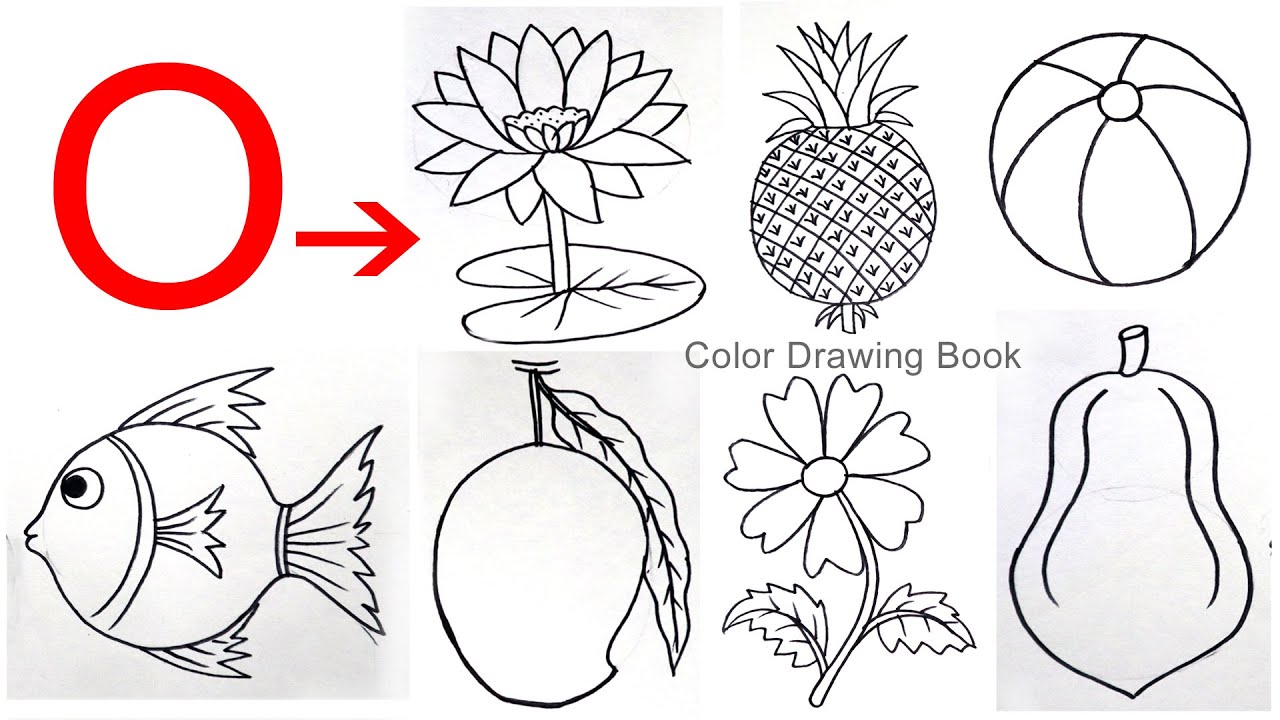 10 Easy Drawing with O, Simple Drawing for beginners #ABCD