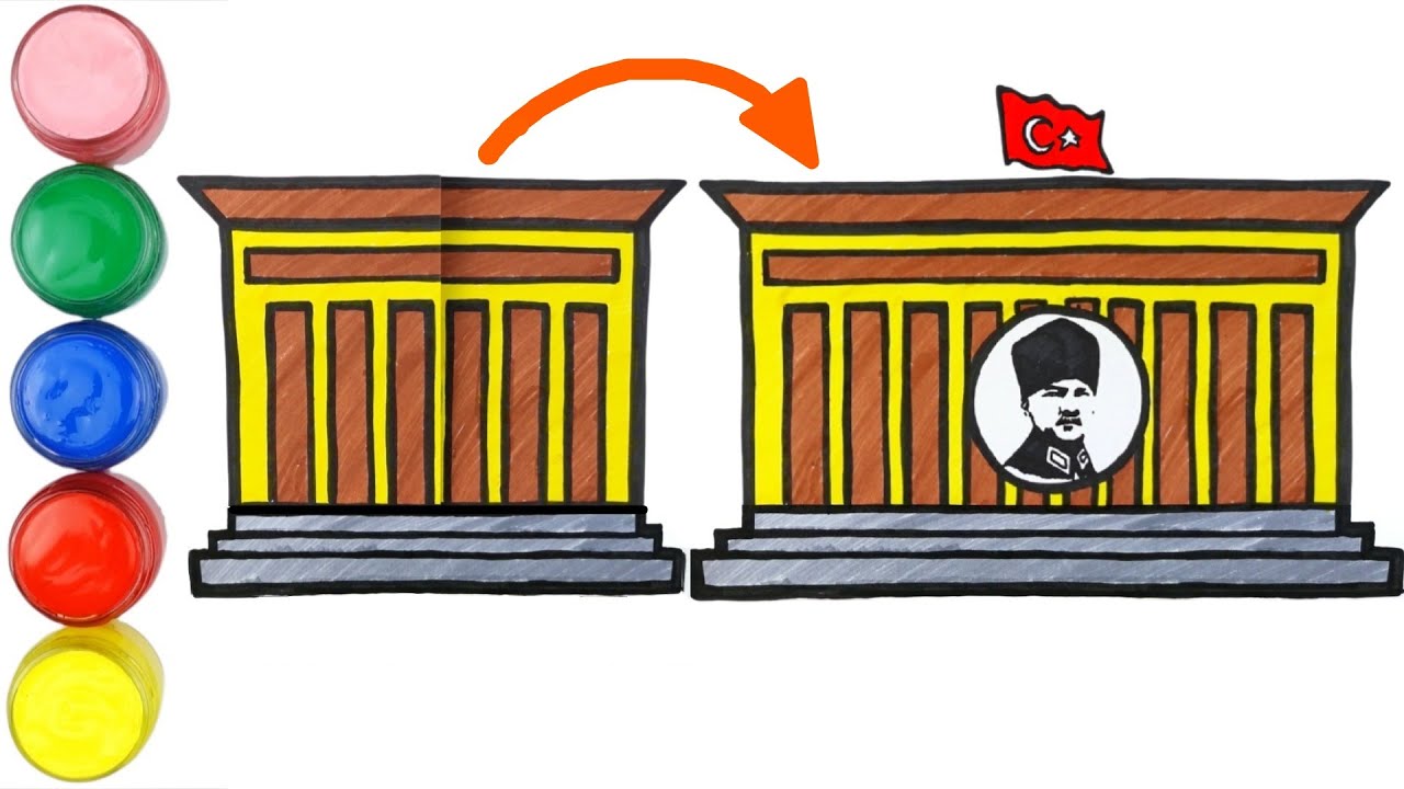10 Kasım Anıtkabir Resmi Çizimi | Atatürk Resmi Çizimi - Türk Bayrağı Çizimi | Kağıt Katlamalı Çizim