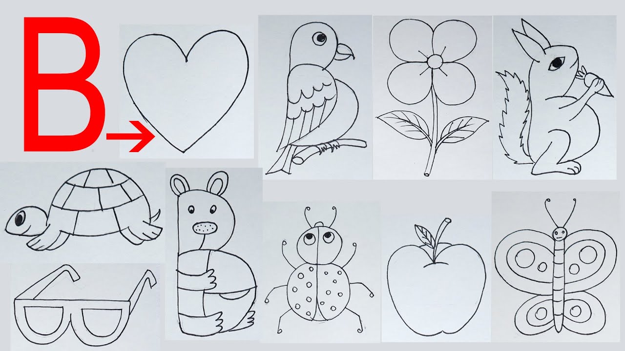 10 Satisfying Drawing Technics with B, Drawing with alphabets #ABCD