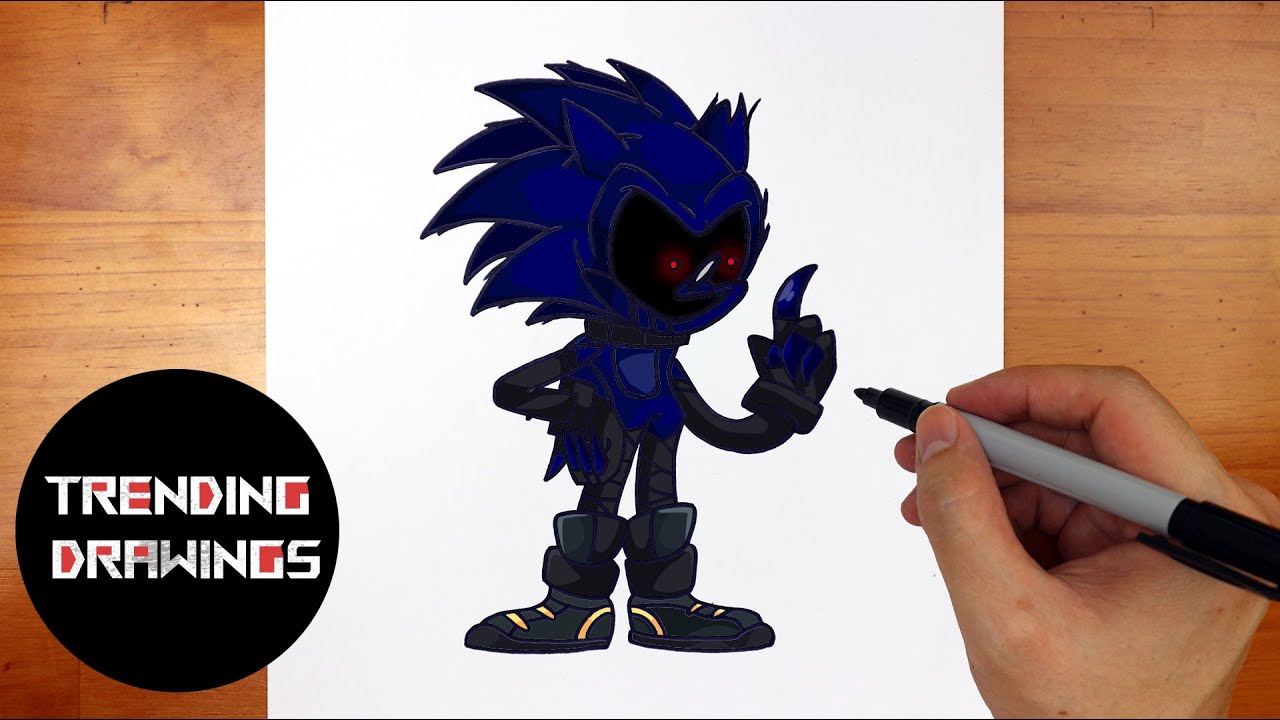 How To Draw FNF MOD Character - Minus Sonic EXE Easy Step by Step