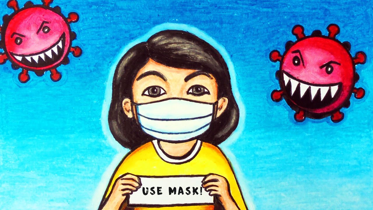 Coronavirus Awareness Poster Drawing | How to Draw Easy Poster Girl Wearing Mask to Prevent Covid 19
