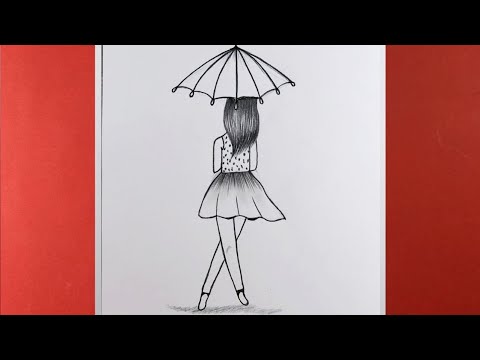 How to draw girl with umbrella