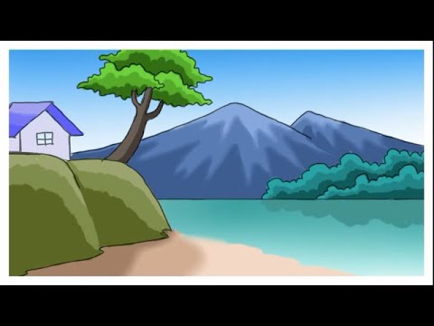 Easy Nature Scenery Drawing | How to Draw Simple Scenery of Seabeach With Application Ibis Paint