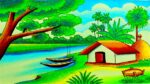 How to draw easy scenery drawing with oil pastel landscape village scenery drawing step by step