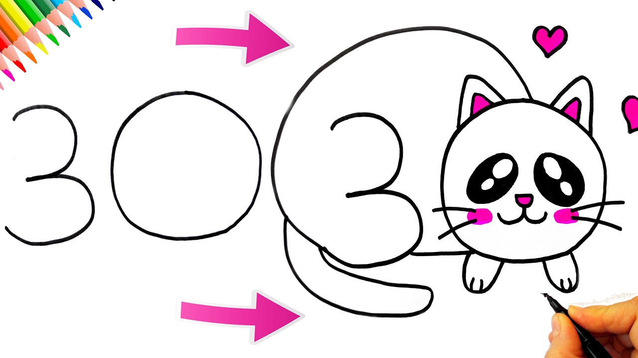 30 Yazarak Kedi Çizimi ÇOK KOLAY!!!  How To Draw a Cute Cat Very Easy - Kolay Kedi Çizimi