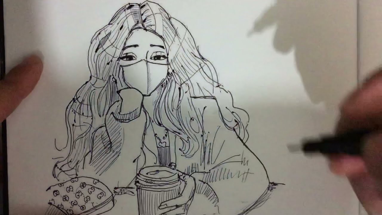Anime masked girl drawing | Anime girl wearing mask illustration