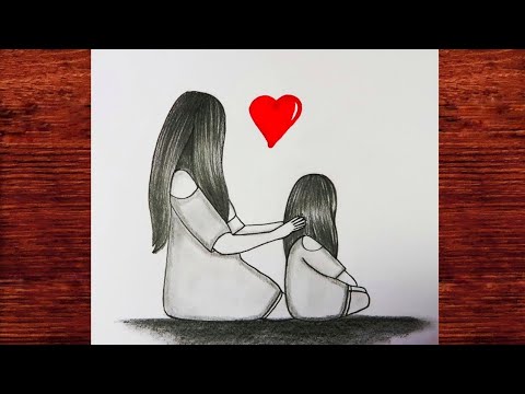 Anneler Günü Kız ve Anne Çizimi Kolay Karakalem / M.A Çizim / How to draw Mother Day