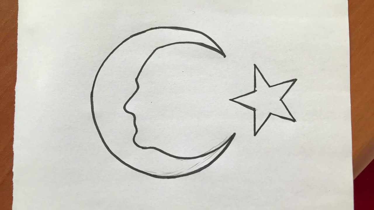 Atatürk silüetli ay ve yıldız çizimi | Ay yıldız içinde Atatürk çizimi
