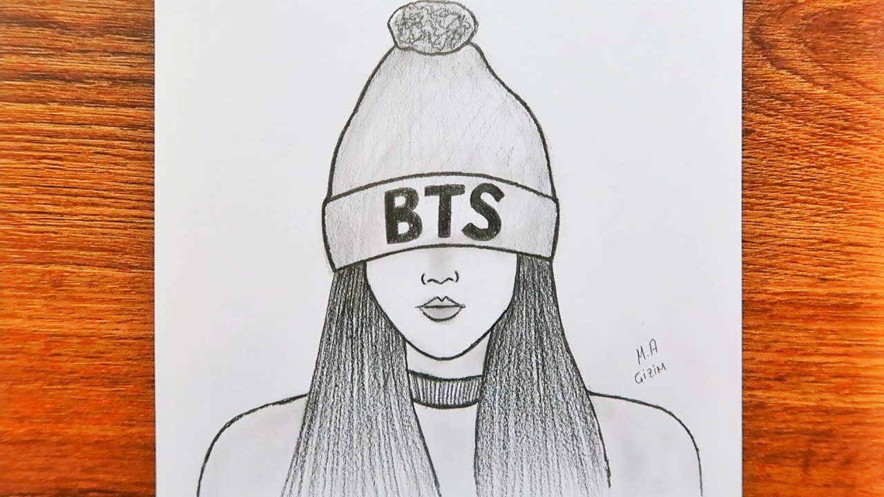 BTS Şapkalı Güzel Kız Çizimi / M.A Çizim Kolay Karakalem Çizimleri