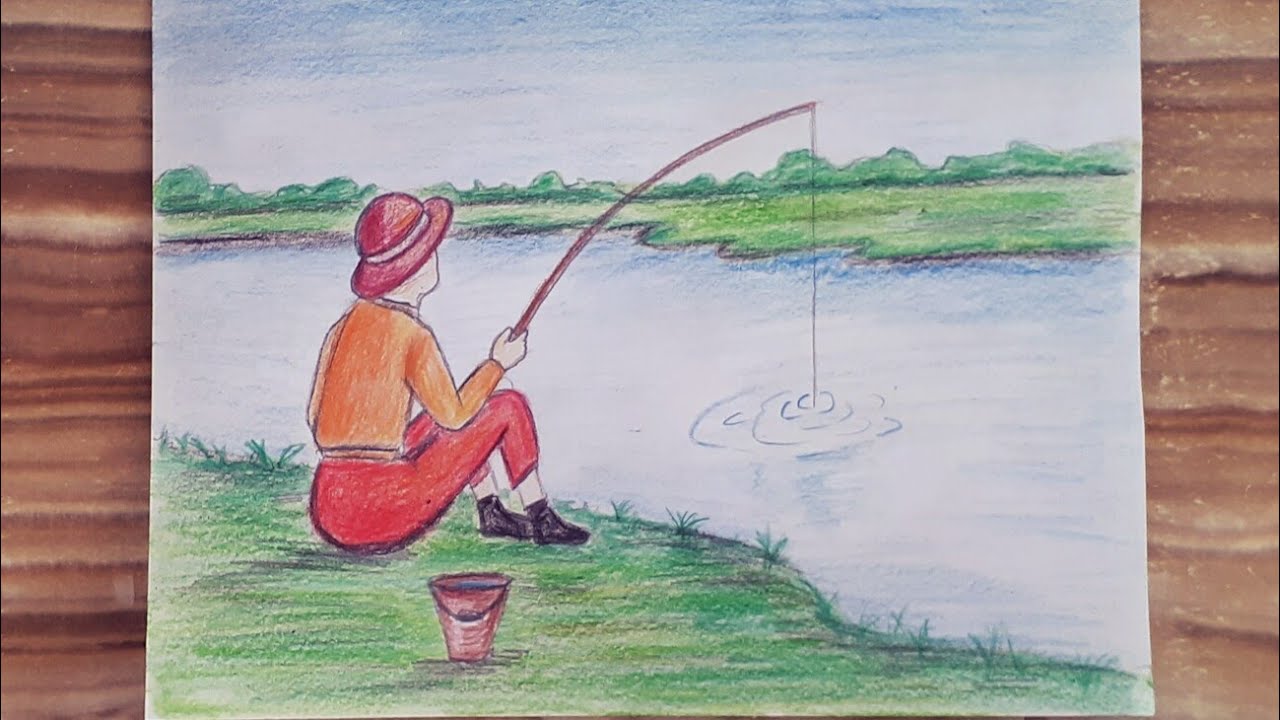 Balık tutan adam resmi  / Balık tutan adam çizimi / Balık tutma çizimi / Fishing drawing