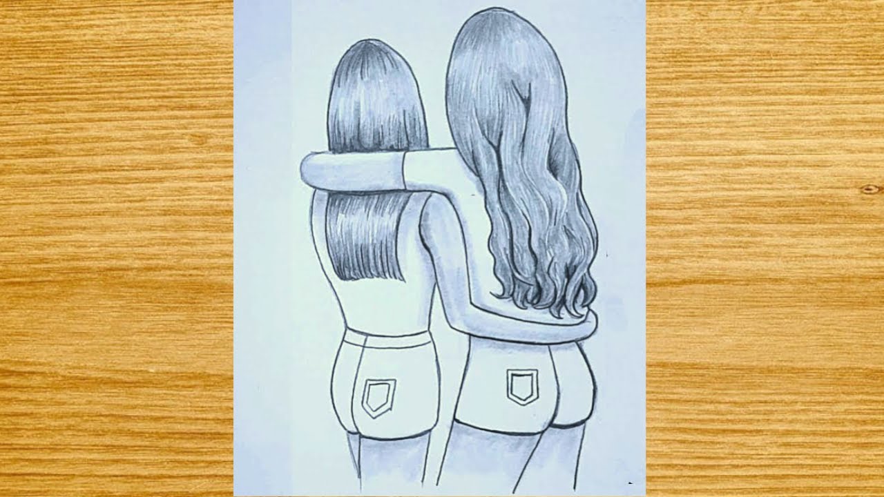 Best friends  Pencil Sketch Tutorial | How To Draw Two Friends Hugging Each other
