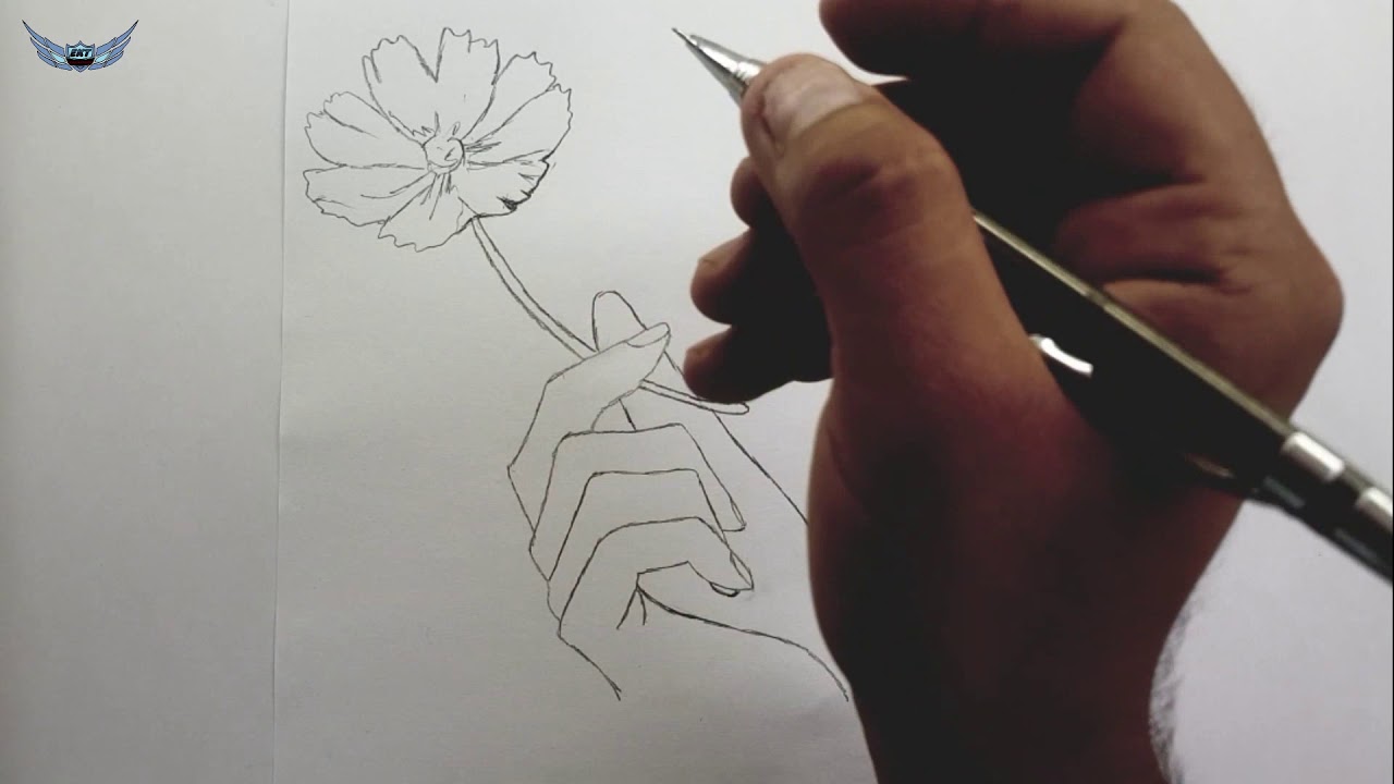 Çizilebilecek Güzel Bir Çizim Bir El Çiçek