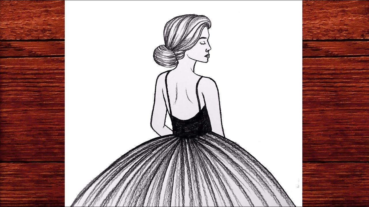 Çok Kolay Adım Adım Elbise Çizimi - Elbiseli Kız Çizimi - Kolay Karakalem Çizimleri Nasıl Yapılır