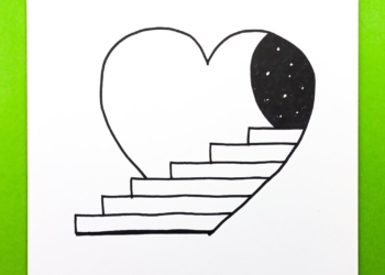 Çok Kolay Çizimler, Merdivenli Kalp Çizimi,  How to Draw a Heart With Stairs Very Easy