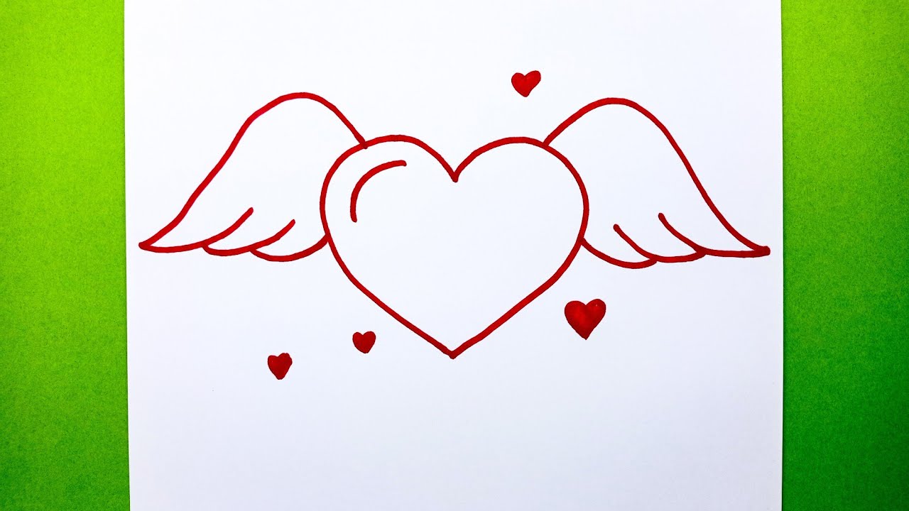 Çok Kolay Kanatlı Kalp Çizimi, Kalp Resmi Nasıl Çizilir, Basit Çizim Fikirleri, Winget Heart Drawing