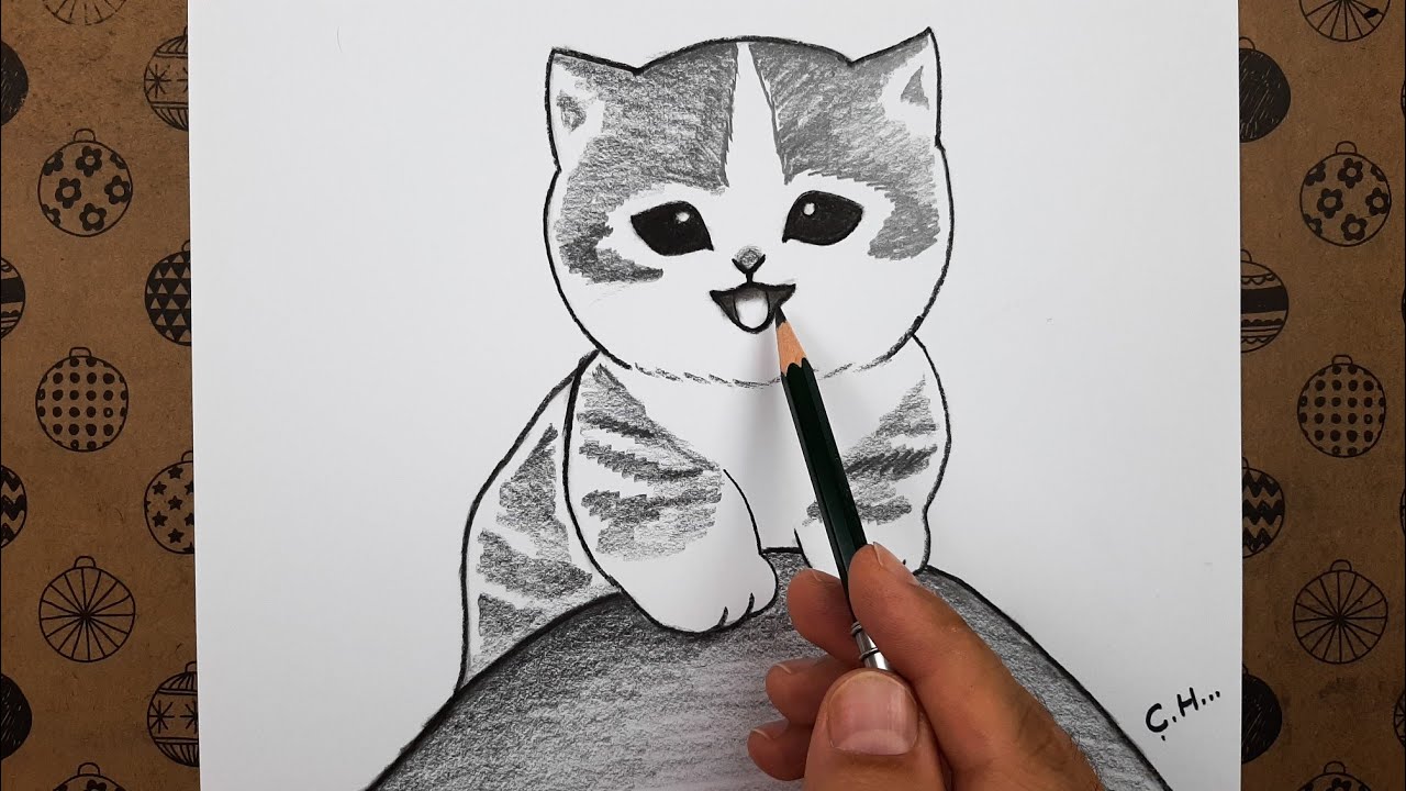 Çok Kolay Kedi Resmi Nasıl Çizilir Karakalem Kolay Sevimli Kedi Çizimi