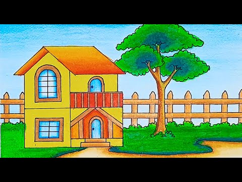 Drawing House beautiful Village ||  house scenery How to Draw a house scenery || House Drawing Easy