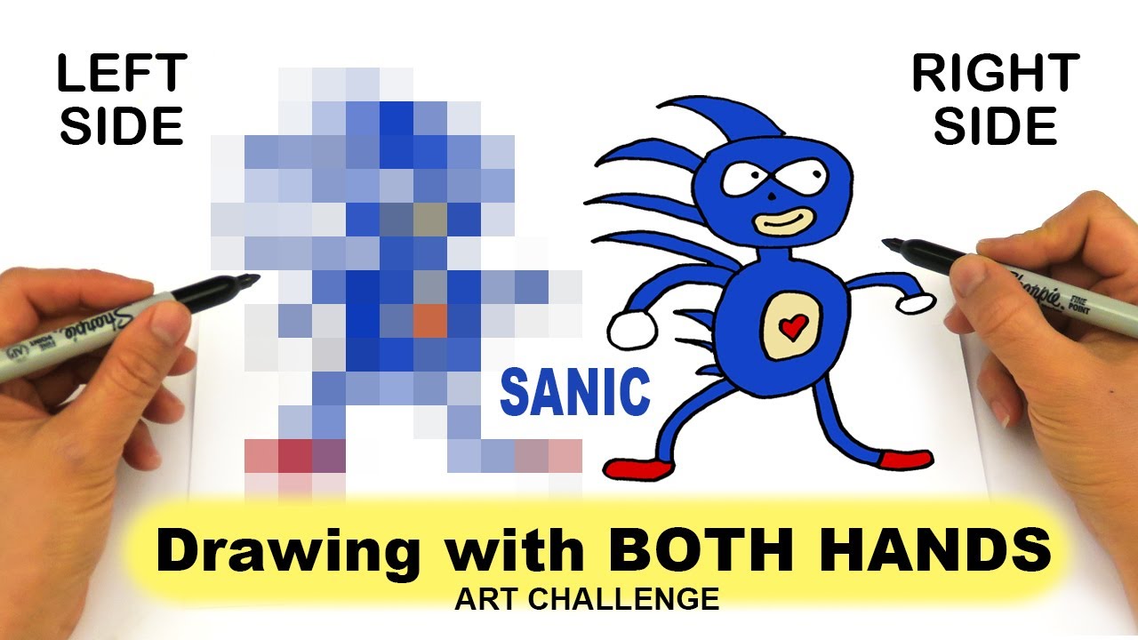 Drawing with BOTH HANDS SAME TIME Art Challenge | Sanic