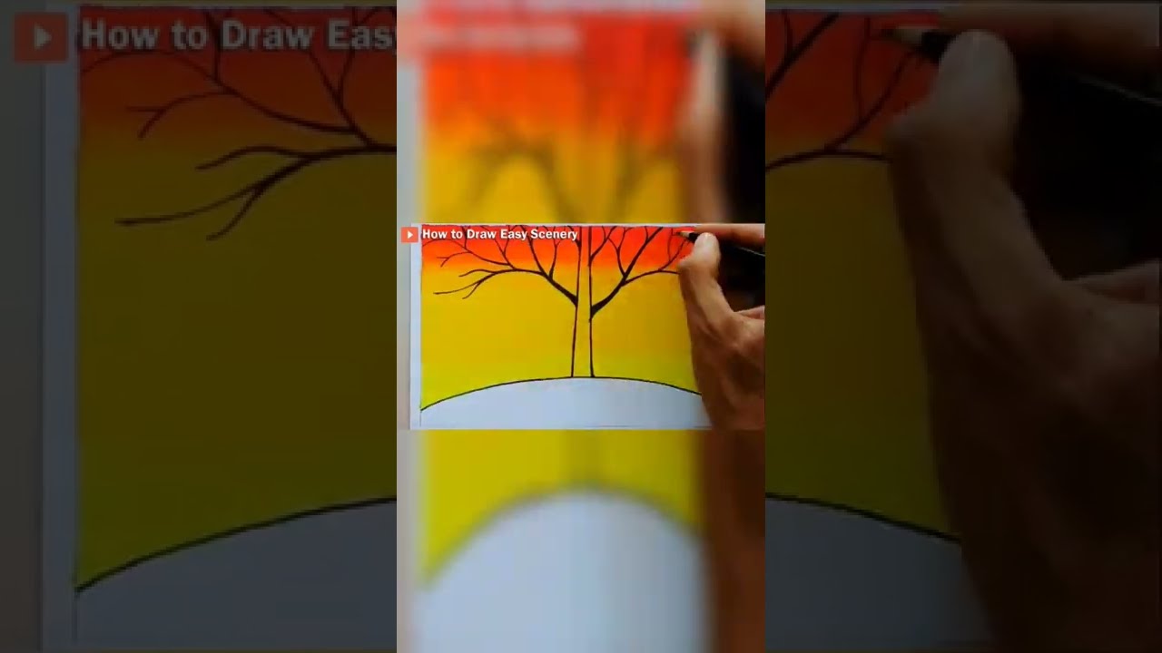Easy Beautiful Scenery Drawing #shorts #short #shortvideo #easyscenerydrawing
