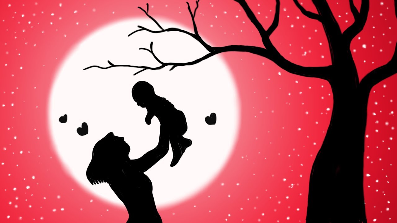 Easy Mothers Day Scenery Drawing | How to Draw Simple Moonlight Scenery Special for Mother Day