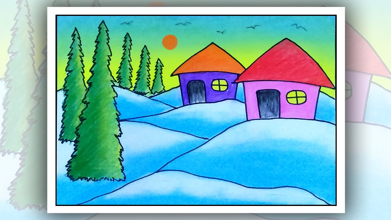 Easy Winter Season Scenery Drawing for Beginners, Simple Drawing Ideas