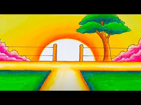 Easy drawing | how to draw a village scenery of beautiful nature step by step | Drawing