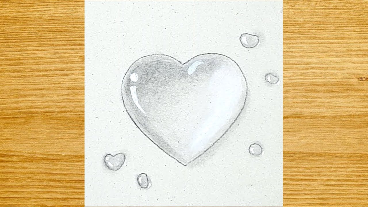 Easy way to draw Water Drops || 3D Heart Water Drop - pencil Drawing || How to draw Water Drops