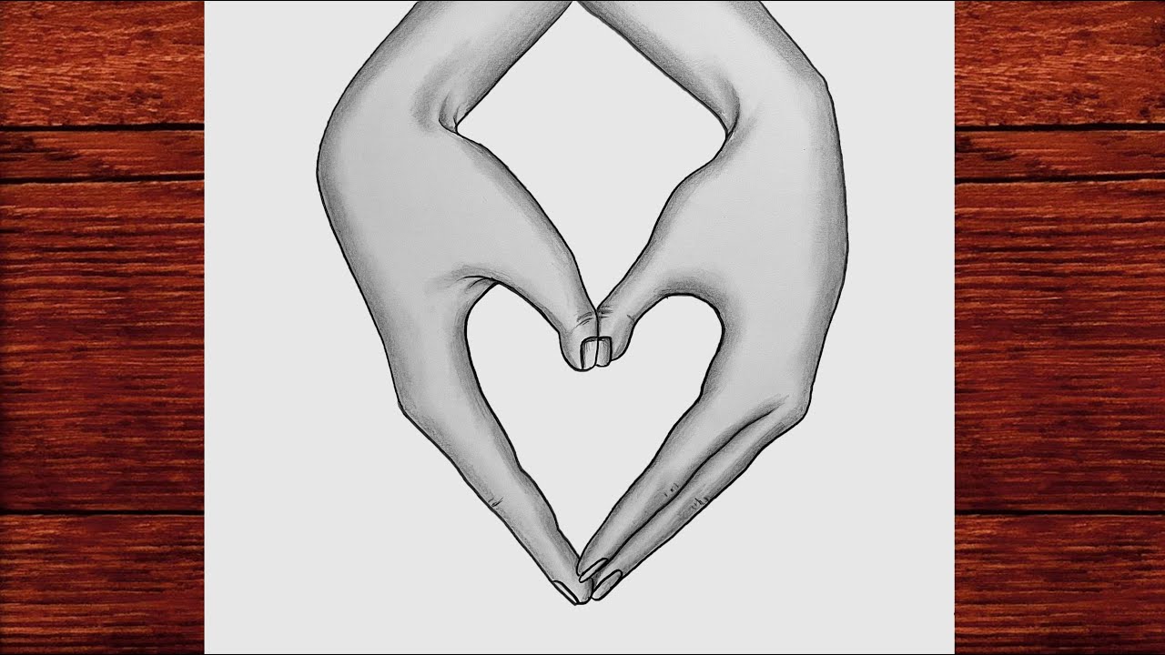 El ile Kalp İşareti Yapma Çizimi - El ve Kalp Çizimi - Drawing of Making a Heart Sign With Hands