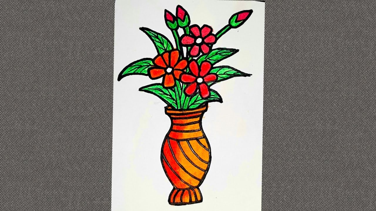 Flower with pot Drawing (Very Easy Way) How to Draw a Hibiscus Flower Easy
