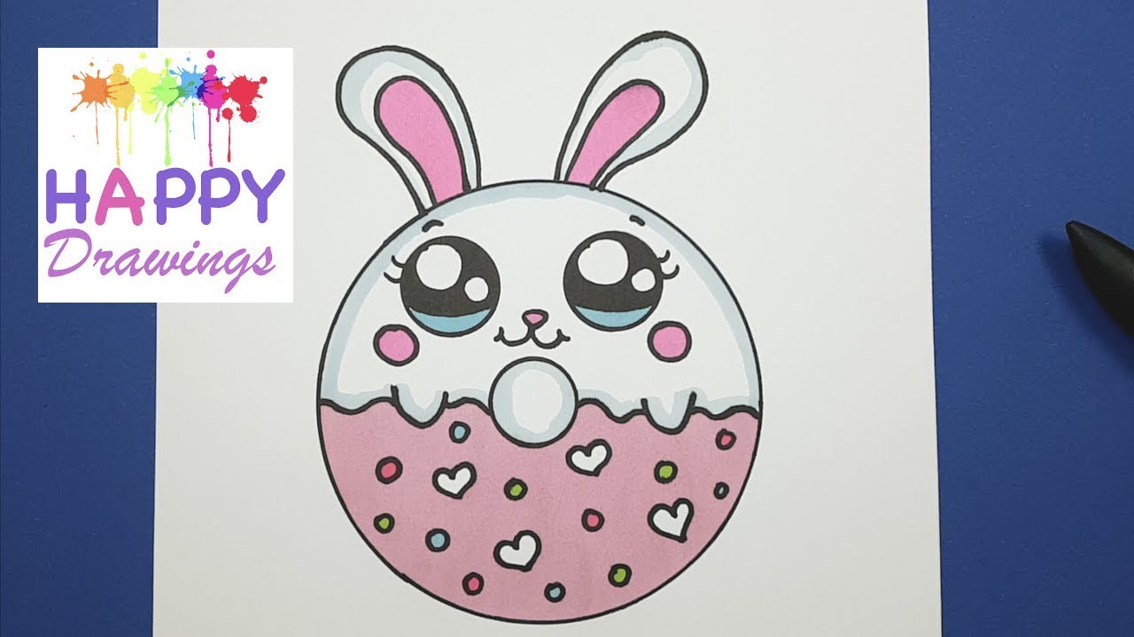 HOW TO DRAW A SUPER CUTE BUNNY DONUT EASY - HAPPY DRAWINGS