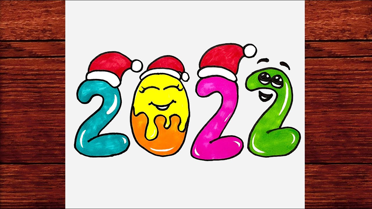 Happy New Year 2022 Drawing - 2022 Yeni Yıl Çizimi - Çizim Mektebi Easy Drawing 2022