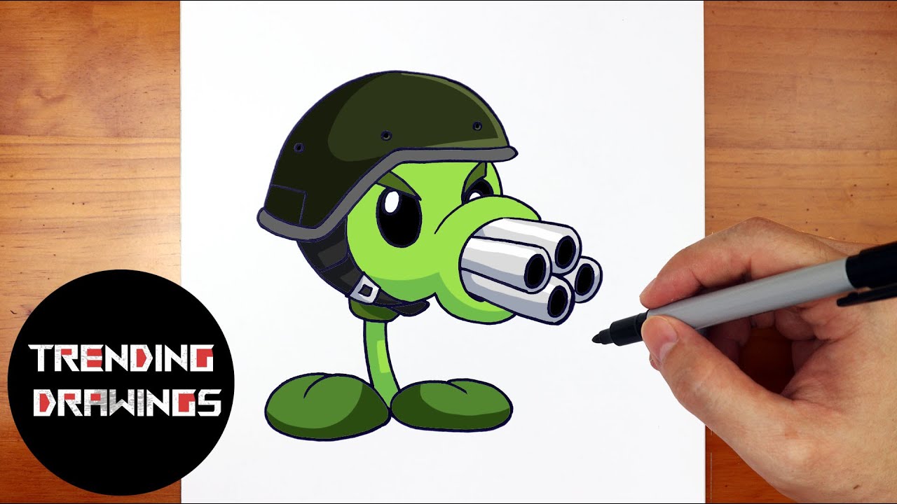 How To Draw FNF MOD Character - Gatling Pea Easy Step by Step