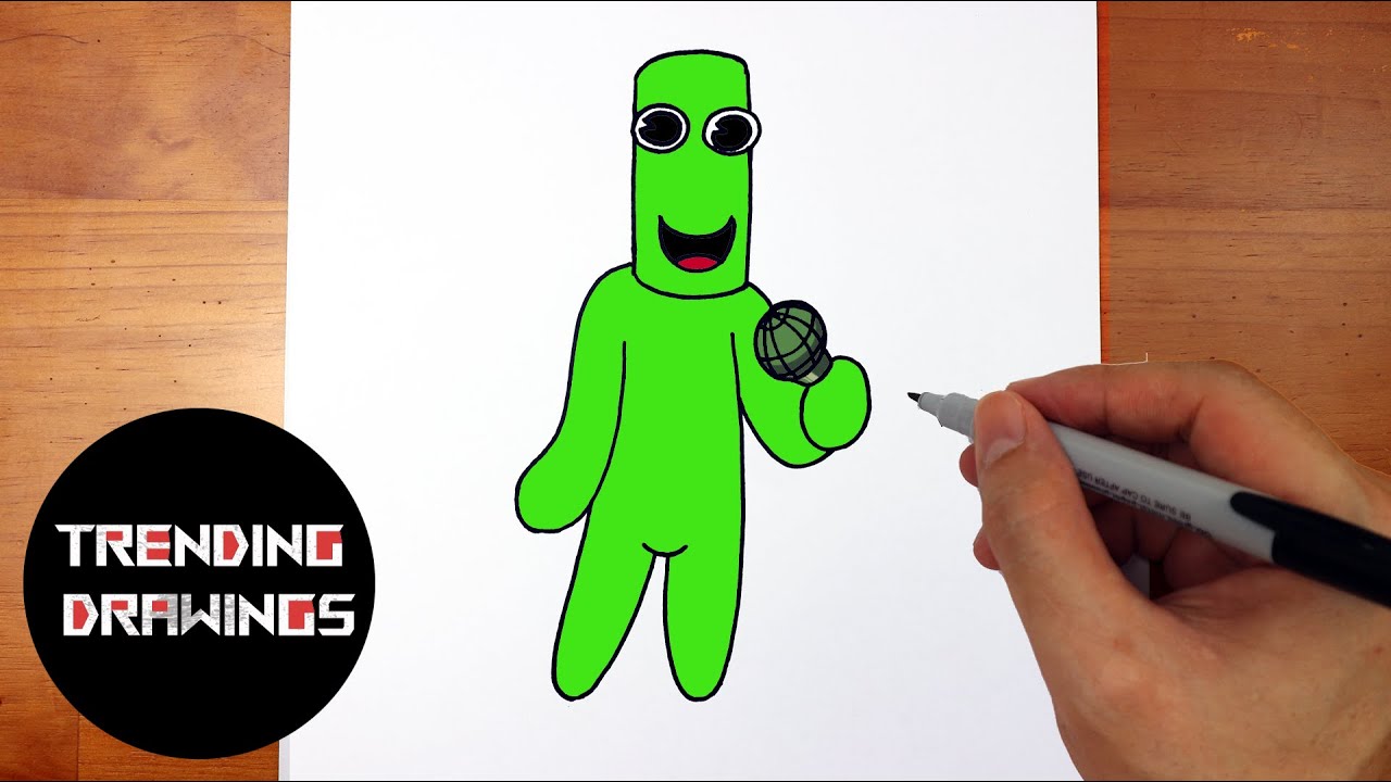How To Draw FNF MOD Character - Green Rainbow Friends Easy Step by Step