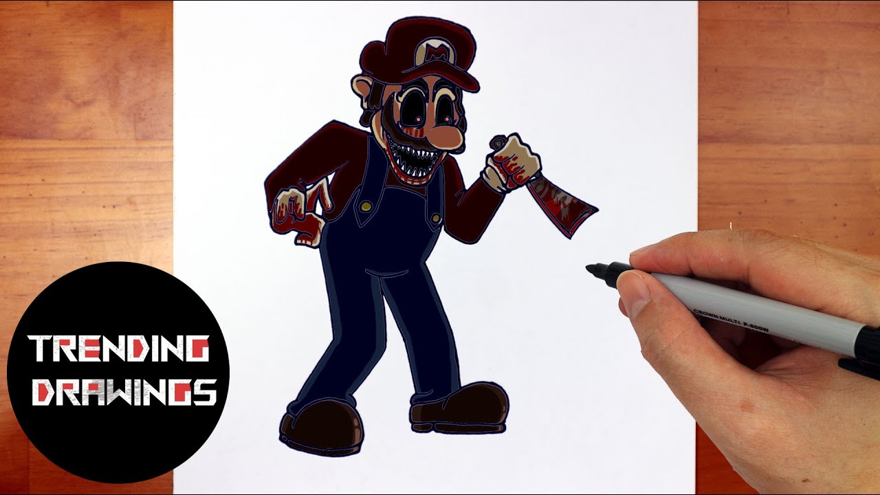 How To Draw FNF MOD Character - Mario EXE Easy Step by Step