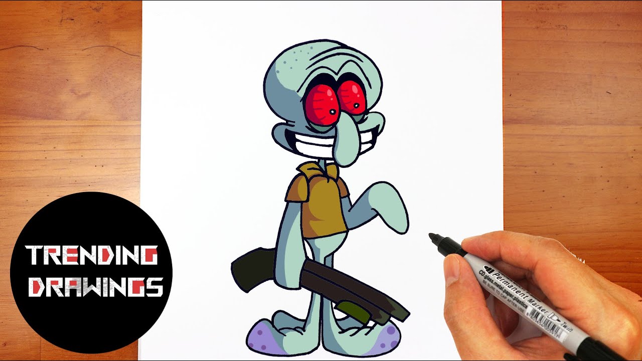 How To Draw FNF MOD Character - Squidward Easy Step by Step