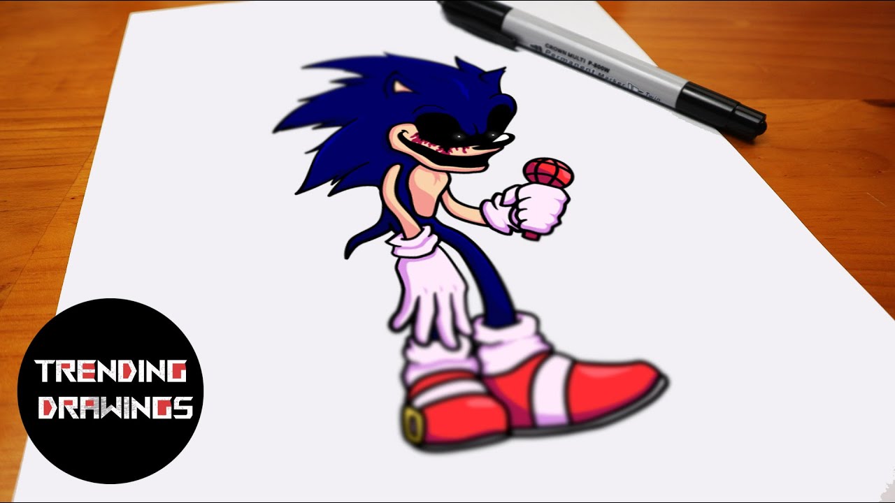 How To Draw FNF MOD Sonic EXE V2 - Sonic EXE Remastered - Step by Step