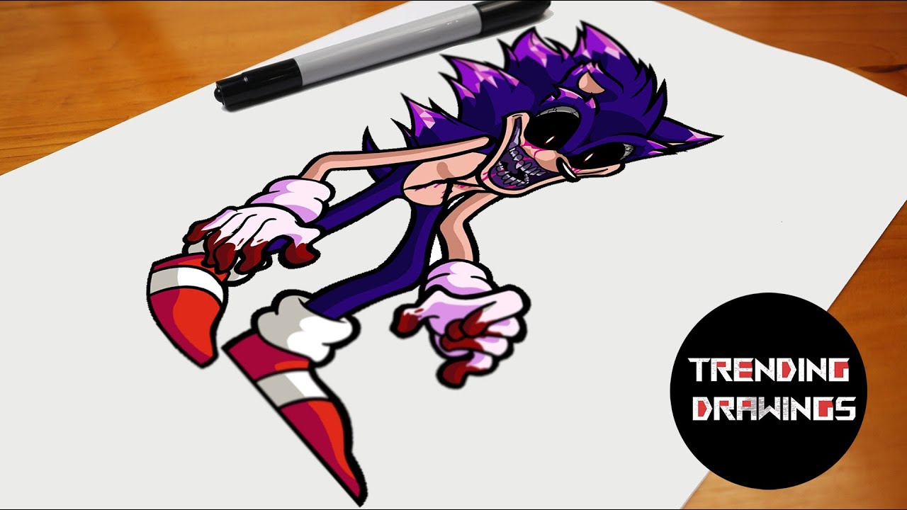 How To Draw FNF MOD Sonic EXE V2 - Triple Trouble - Step by Step