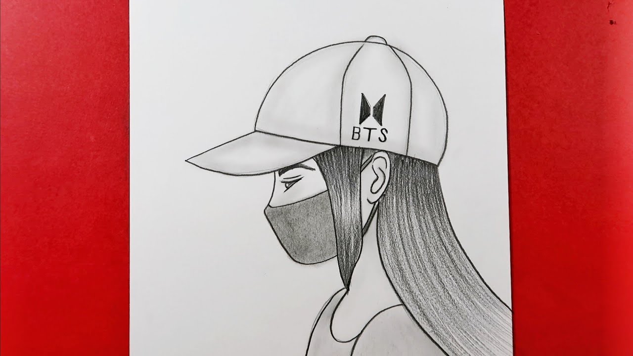 How To Draw Girl With Bts Hat Step by Step / ma drawings easy sketch art tutorial