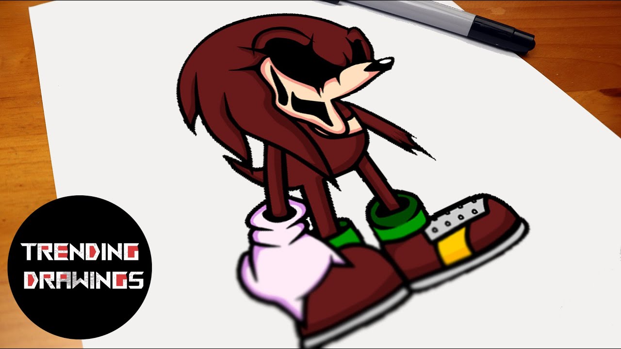How To Draw Knuckles - FNF MOD Sonic EXE V2.0 - Step by Step