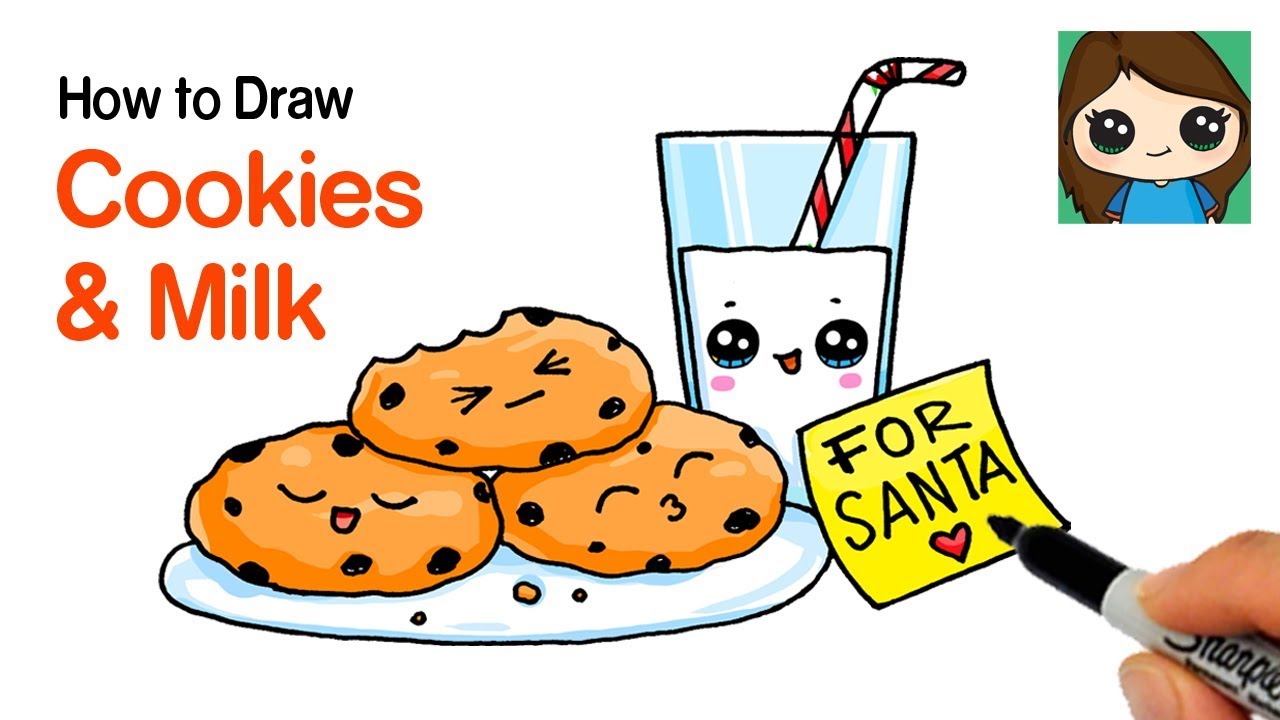How to Draw Cookies and Milk for Santa Easy