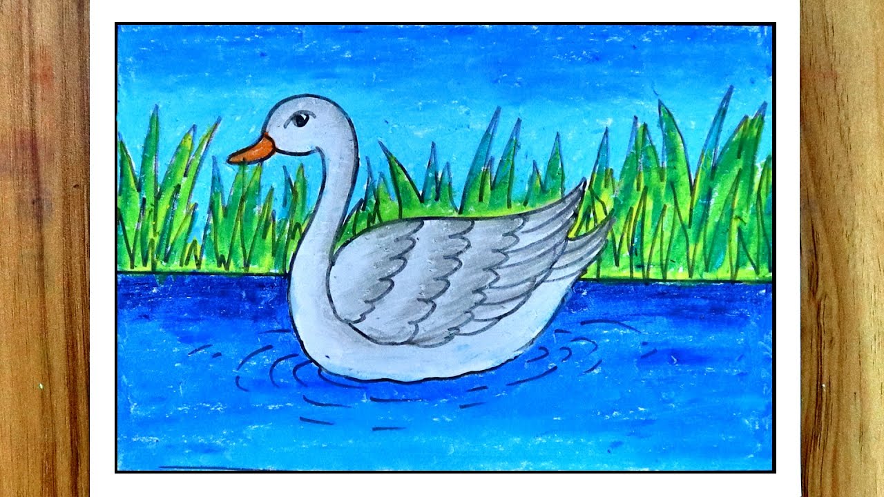 How to Draw Duck scenery with oil pastel || Duck scenery drawing for beginners