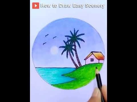 How to Draw Easy Scenery | Drawing Beautiful Beach