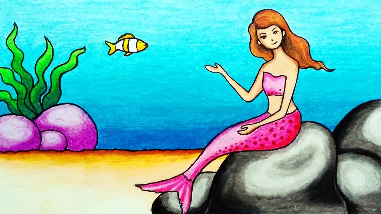 How to Draw Mermaid Underwater Scenery for Beginners | Easy Mermaid Scenery Drawing Step by Step