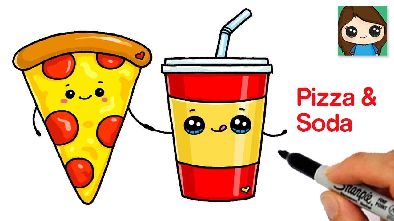 How To Draw Pizza Slice And Soda Cup Cute Combo Food Art