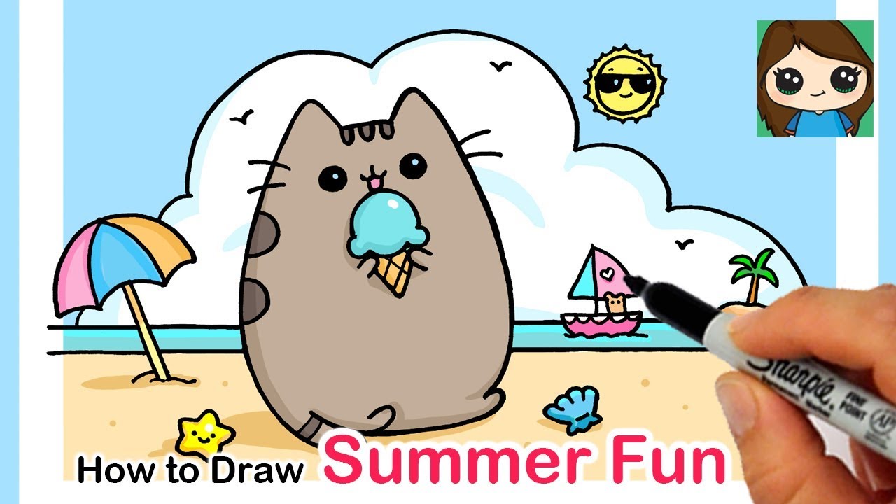 How to Draw Pusheen at the Beach | Summer Art Series #3