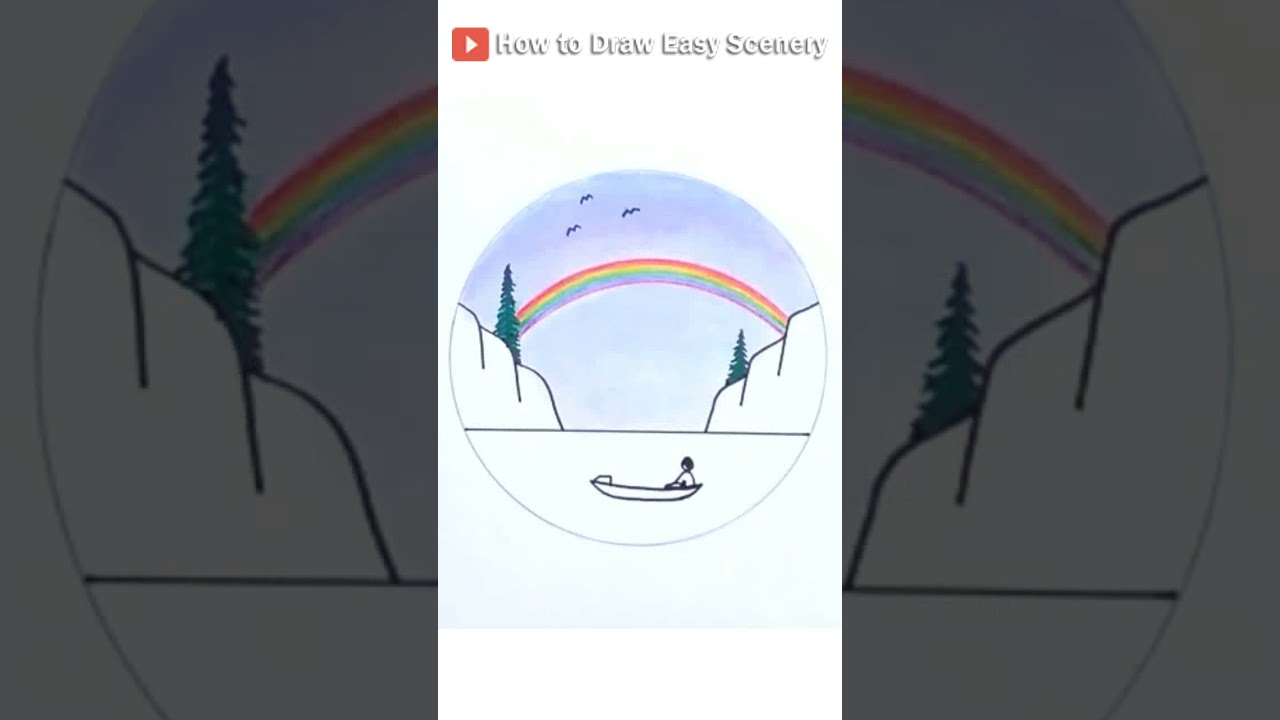 How to Draw Rainbow Scenery with Oil Pastels #Shorts #EasySceneryDrawing