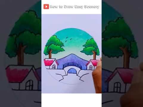 How to Draw Riverside Village with Oil Pastels #Shorts #EasySceneryDrawing