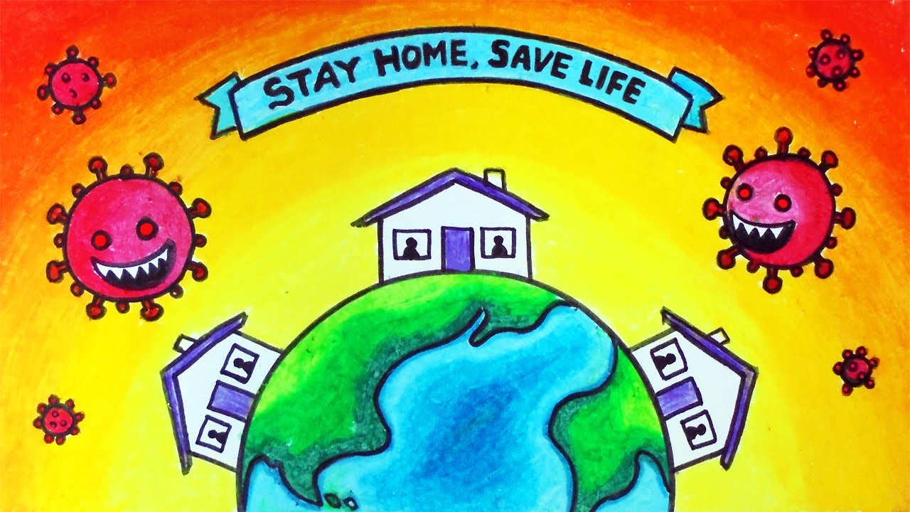 How to Draw Stay Home Save Lives Easy Poster | Coronavirus Covid-19 Awareness Poster Drawing