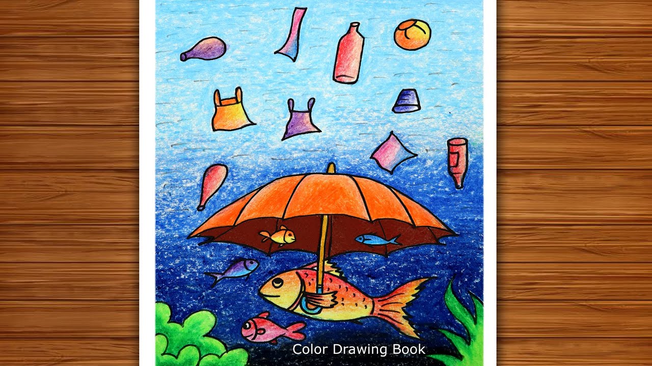 How to Draw Stop Water Pollution Poster, Save Nature Drawing Easy - Stop Plastic